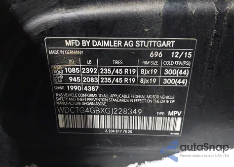 2016 Mercedes-Benz Gla 250 4Matic из США, поврежденный, VIN WDCTG4GBXGJ228349